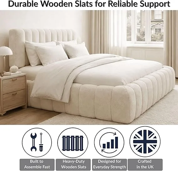 CloudSoft Teddy Fabric Upholstered Single Bed Frame - Image 4