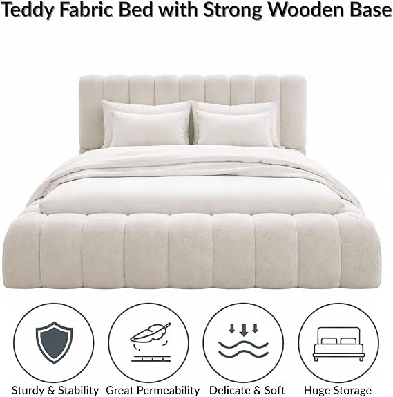 CloudSoft Teddy Fabric Upholstered Single Bed Frame - Image 5